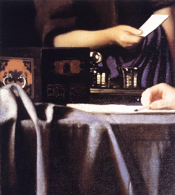 VERMEER VAN DELFT, Jan Lady with Her Maidservant Holding a Letter (detail) r oil painting image